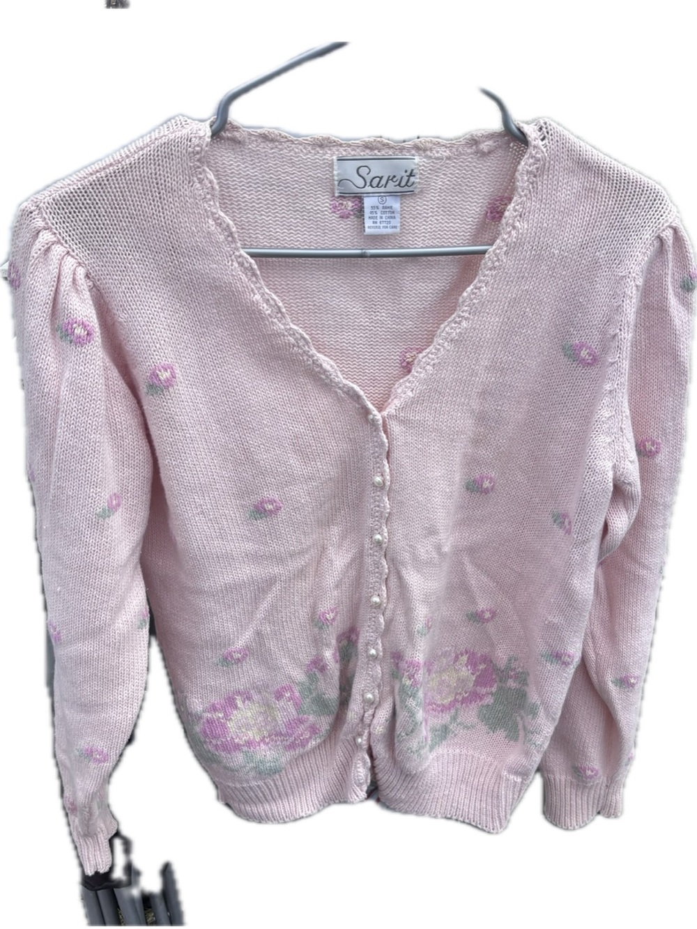 Vintage Sarit brand Light Pink Pearl Button Cardigan- Size S